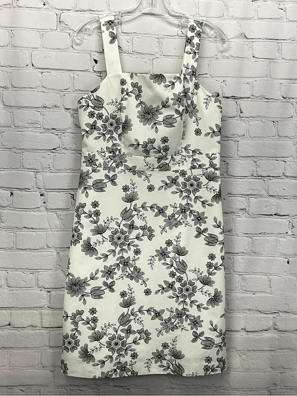 Ann Taylor Sun Dress Women's Size 6 White Black Floral Embroidered Linen Blend